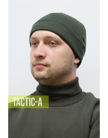 Шапка олива трикотаж на флисе Seven